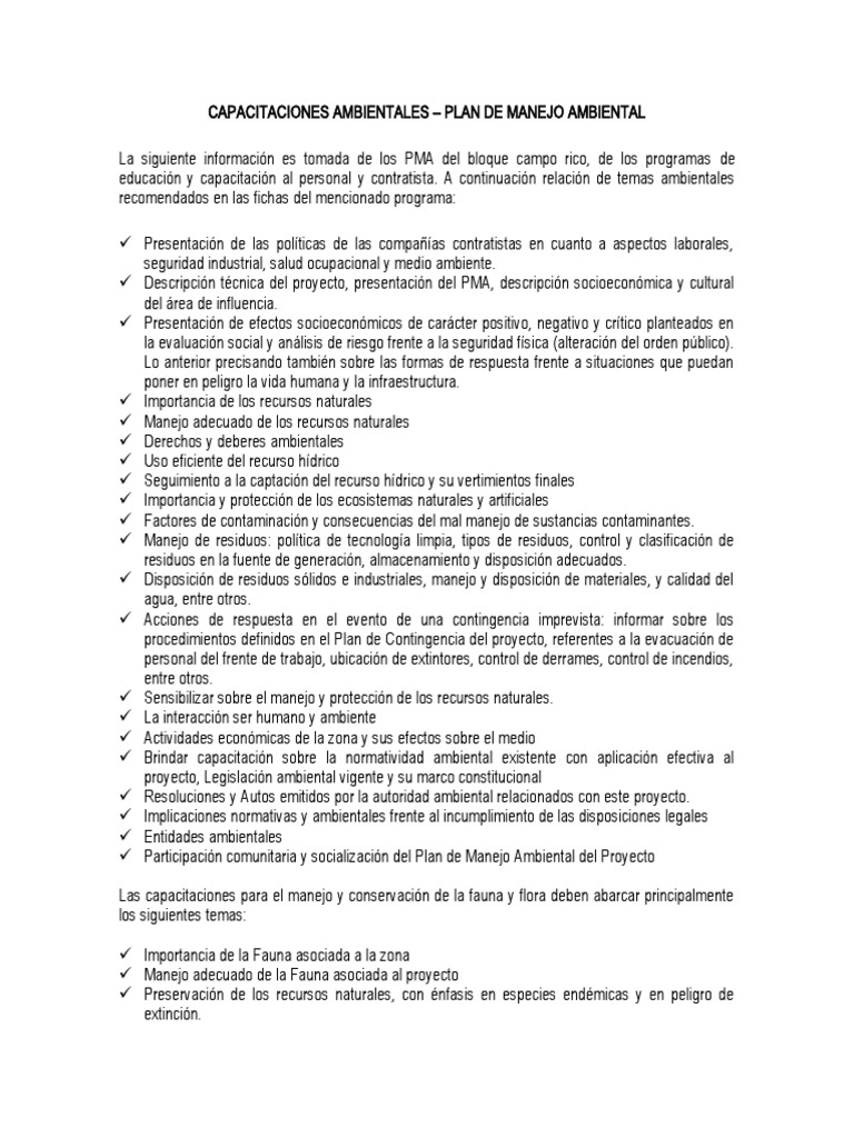 Capacitaciones Ambientales - PMAs | PDF