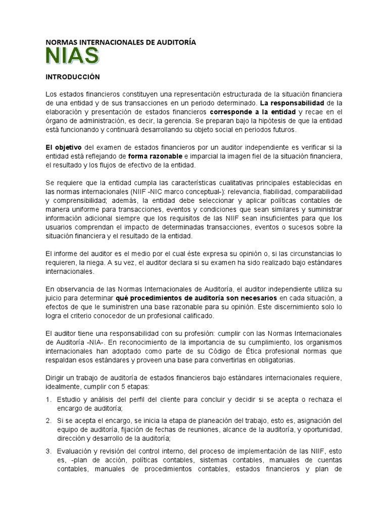 Normas Internacionales de Auditoría NIA | PDF | Auditoría | Contralor