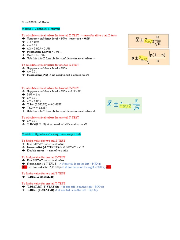 Buss1020 Excel Notes | PDF