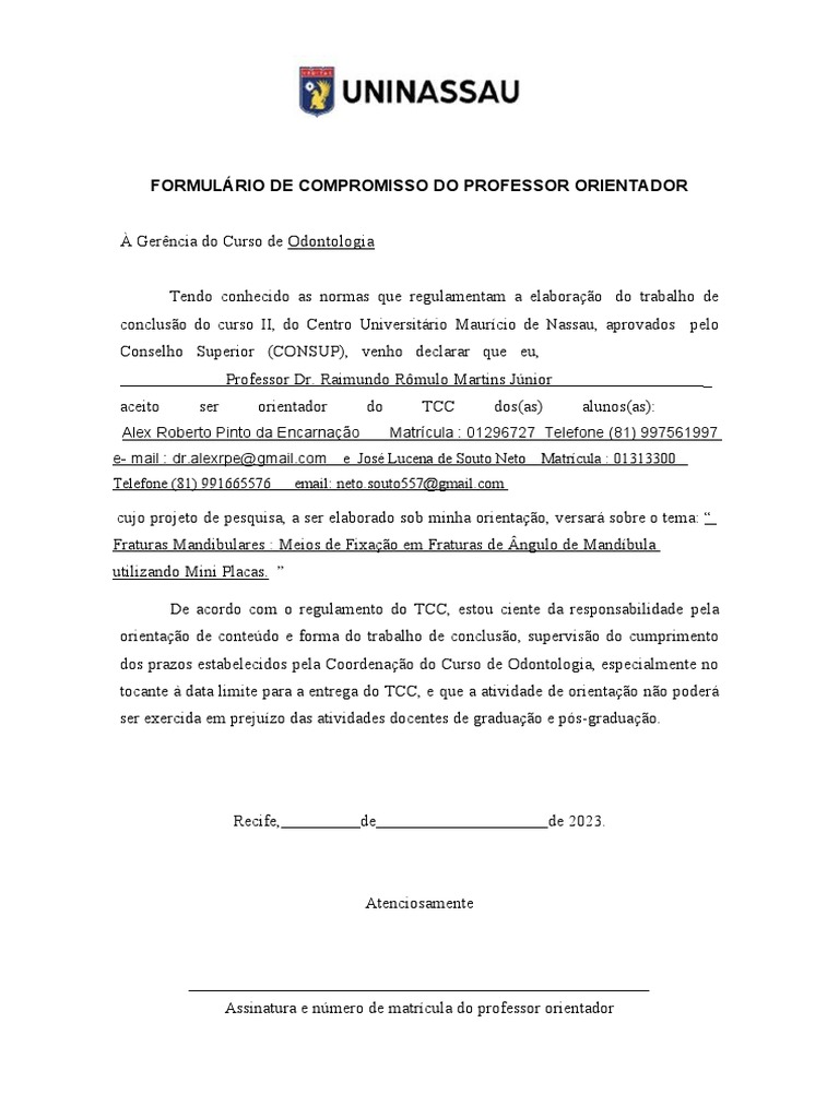 Carta de aceite tcc2 orientador nassau pdf