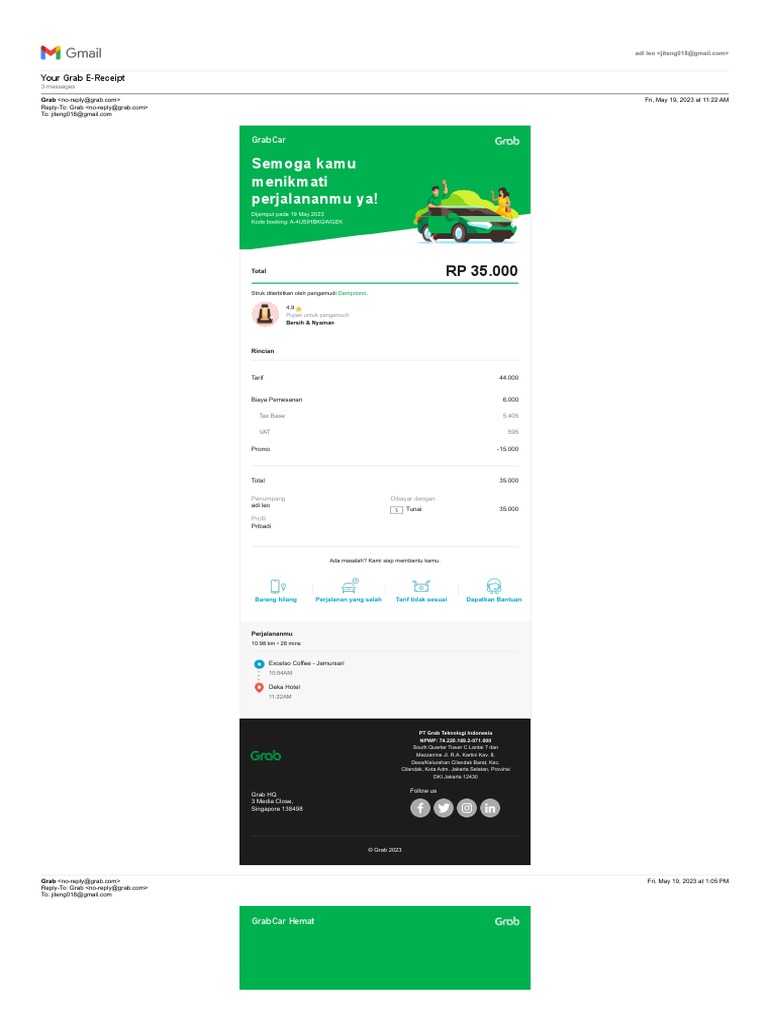 E-Receipt Grab: Rincian Perjalanan Anda | PDF