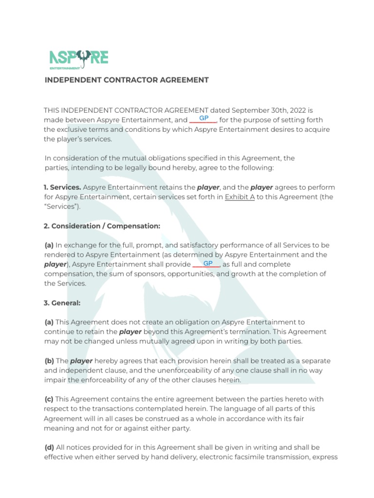 ASPYRE APEX LEGENDS PLAYER CONTRACT - Docx-3 | PDF | Registered Mail ...