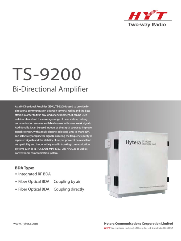 TS9200BDA BiDirectional Amplifier 210x285mm EN PDF Amplifier
