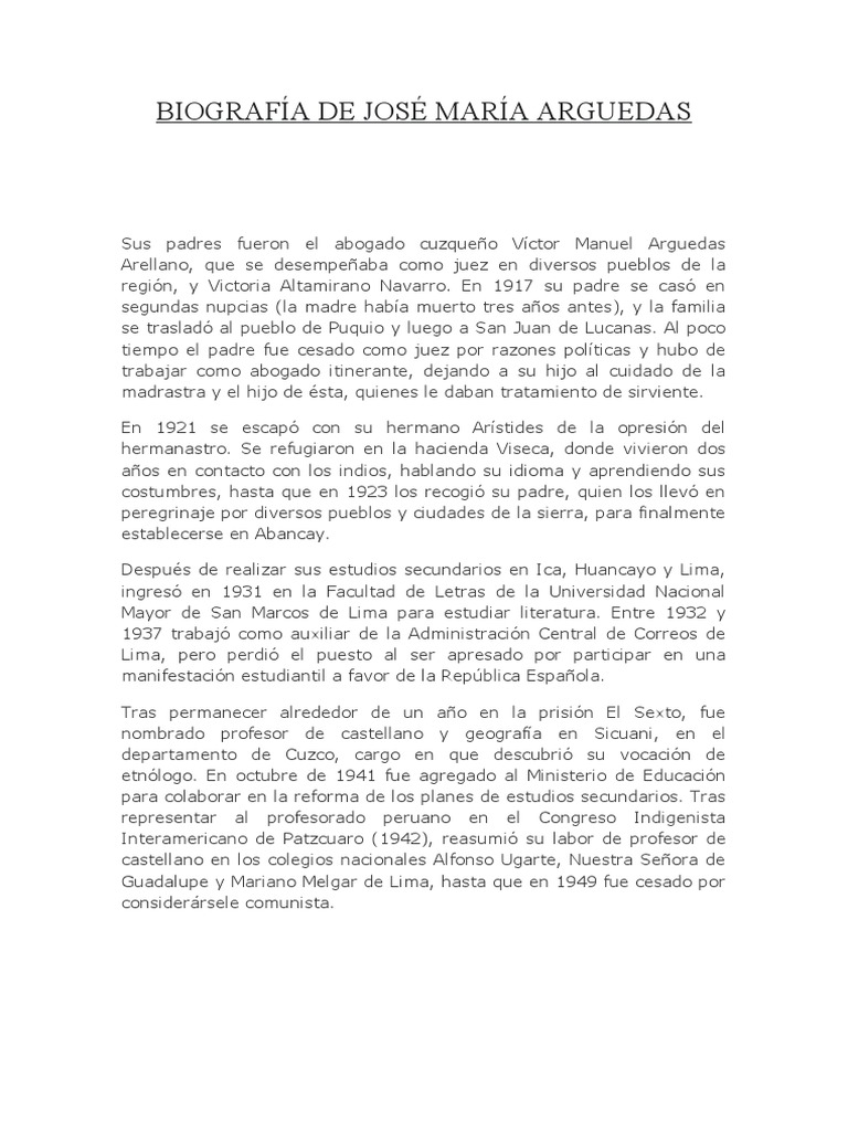 Biograf a de Jos Mar a Arguedas - 1