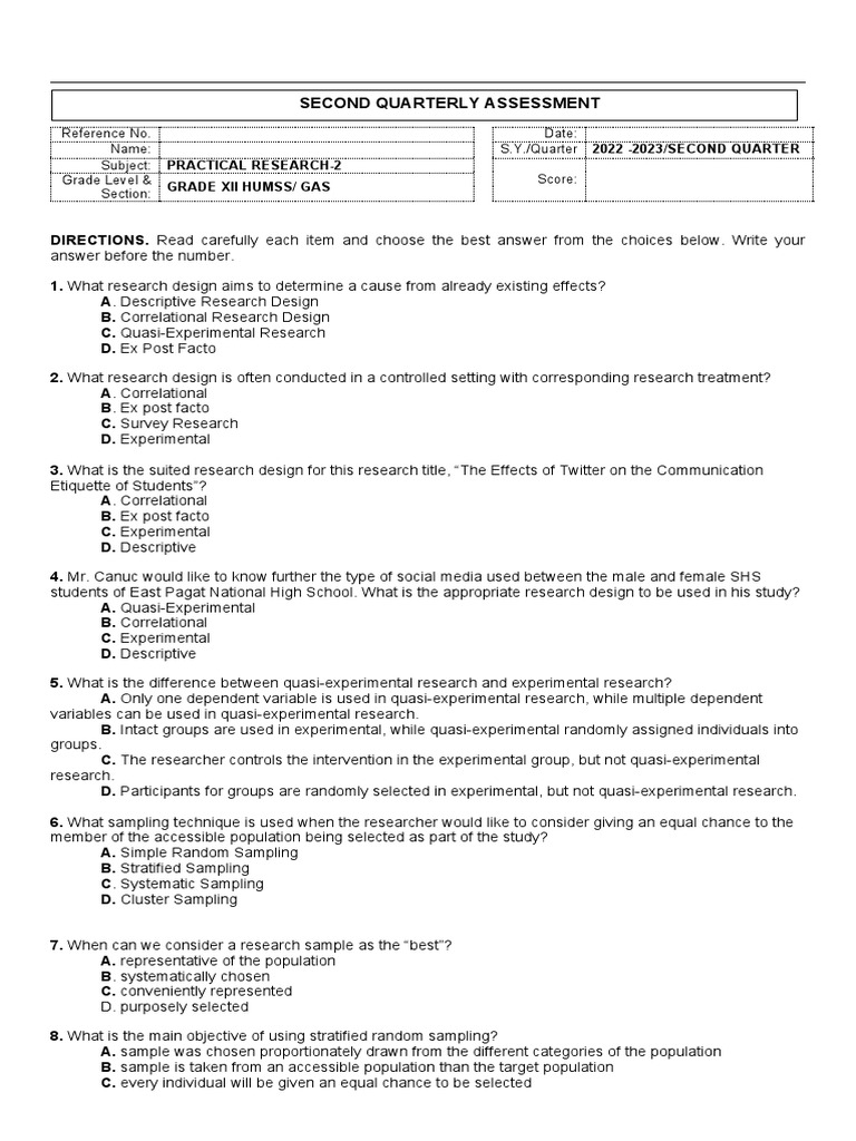 Grade 12 Practical Research Assessment | PDF | Validity (Statistics ...