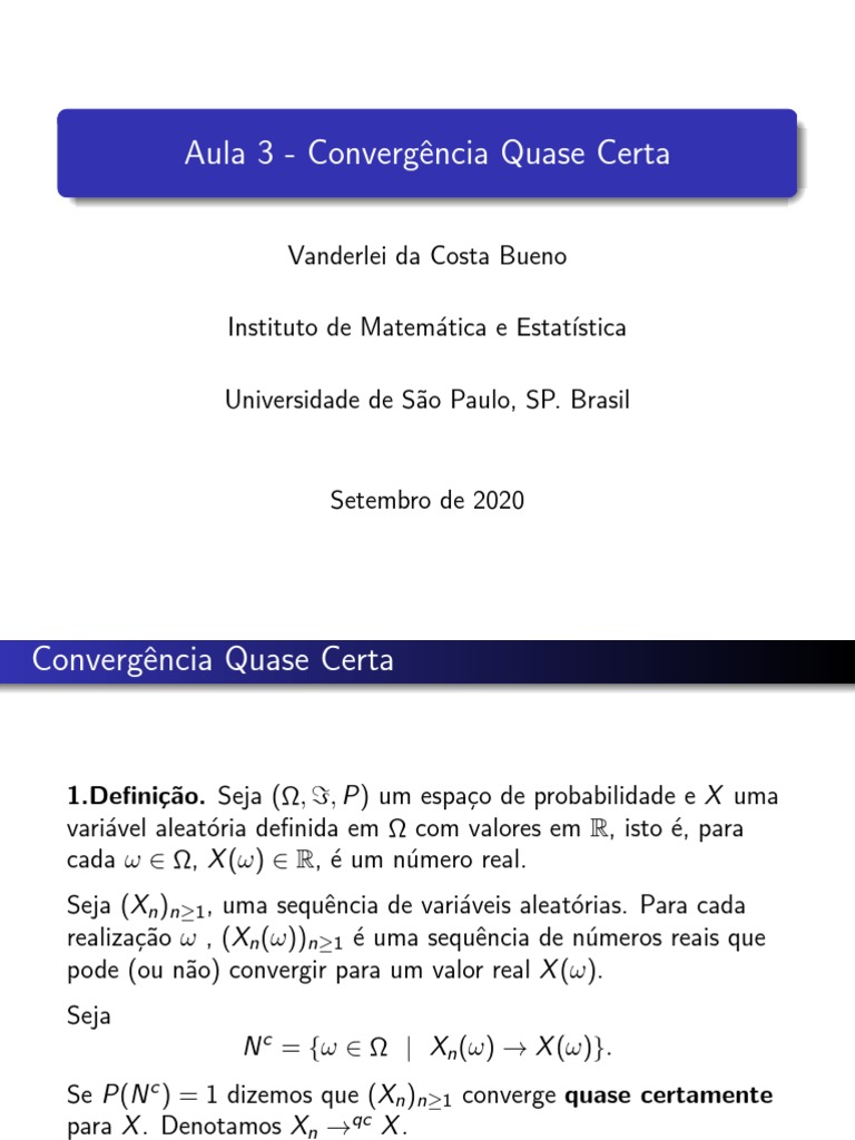 Convergência Quase Certa em Probabilidade | PDF