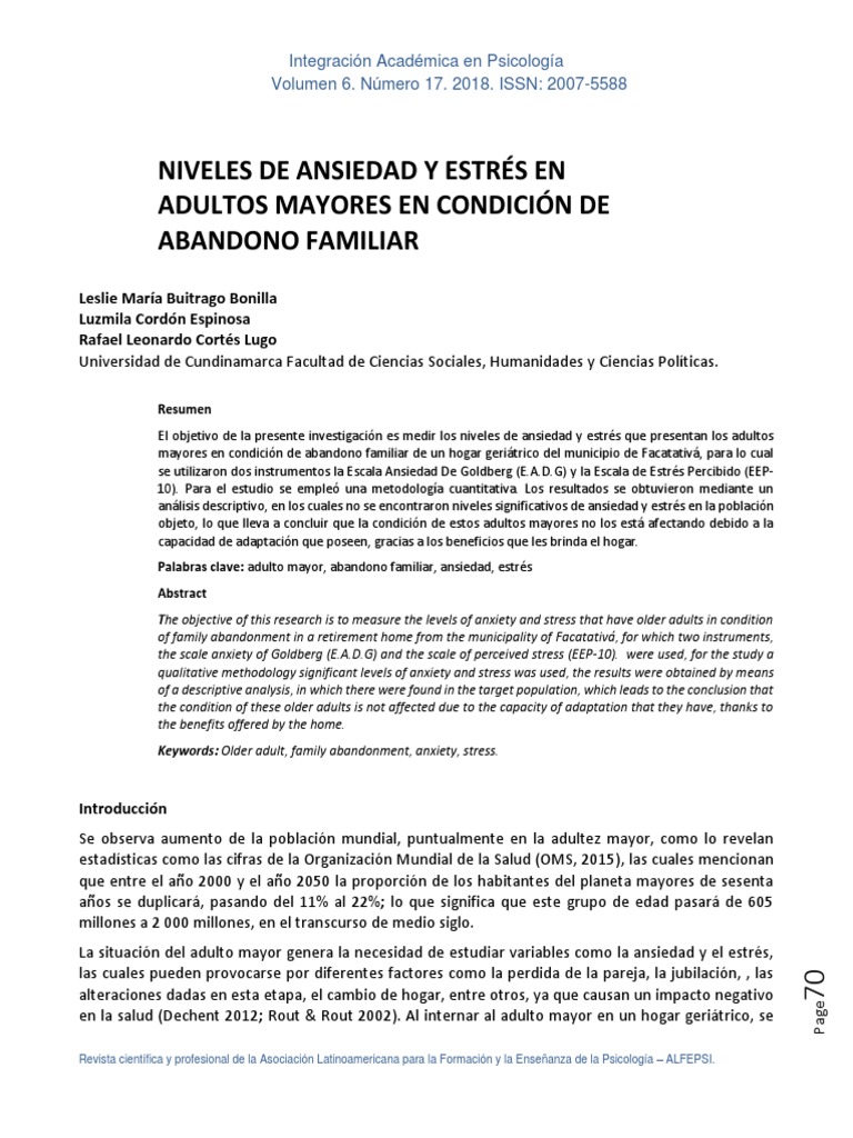 Ansiedad y Estrés en Adultos Mayores | PDF | Adultos | Vejez