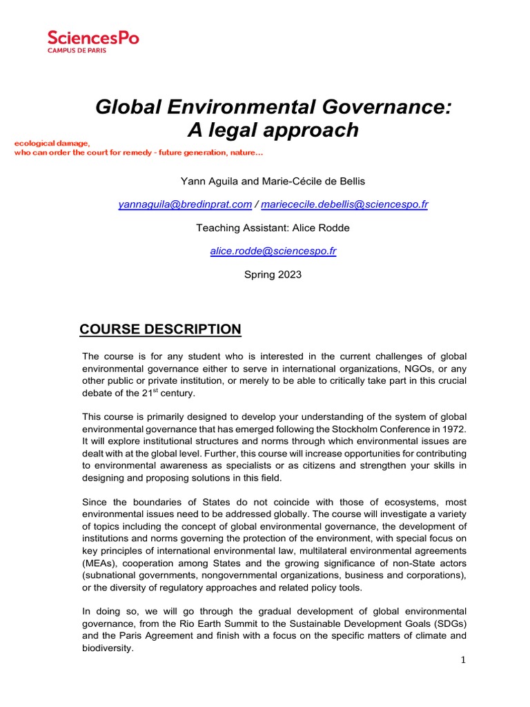 Global Environmental Governance Course | PDF | International Law ...