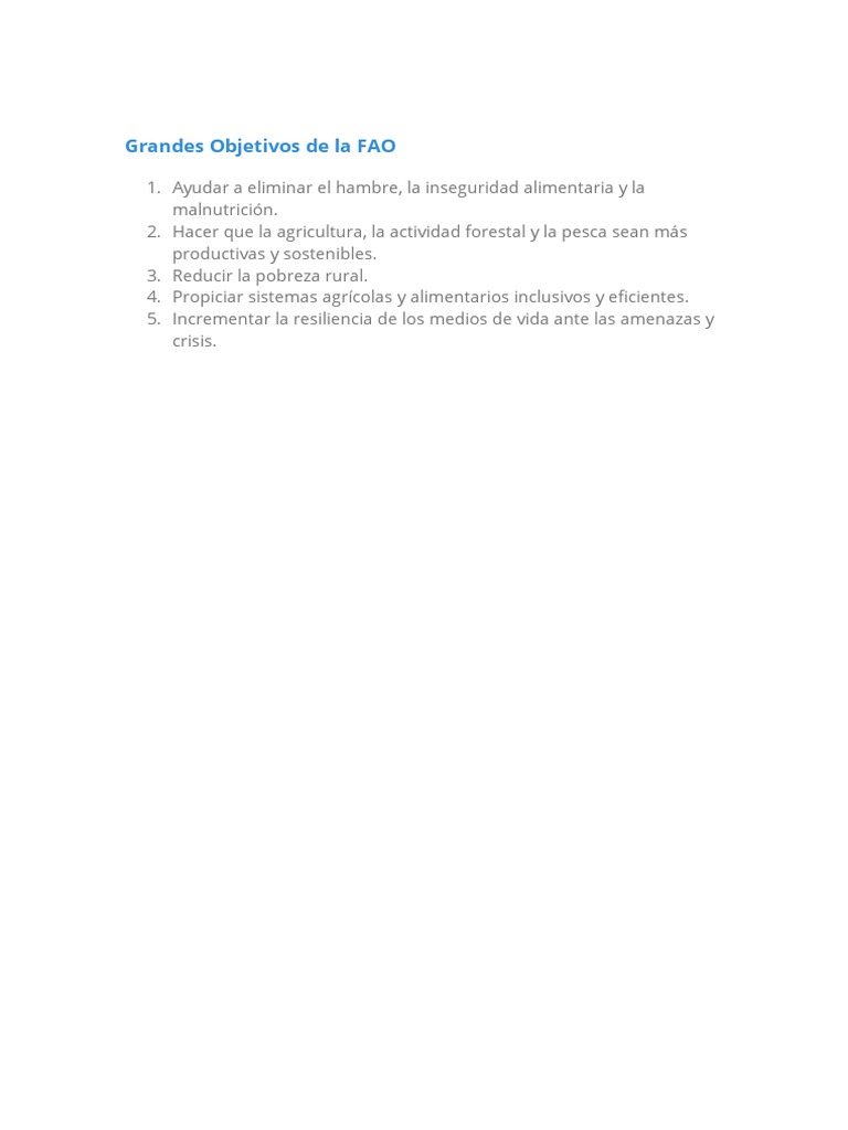 Grandes objetivos de la fao pdf