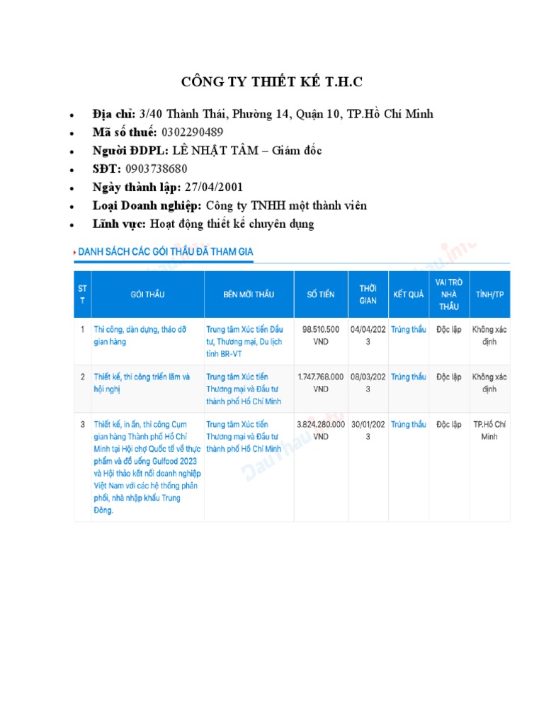 Công Ty Thiết Kế THC | PDF