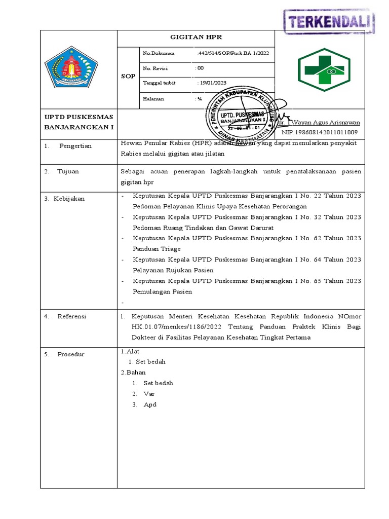 Prosedur Penanganan Gigitan HPR | PDF