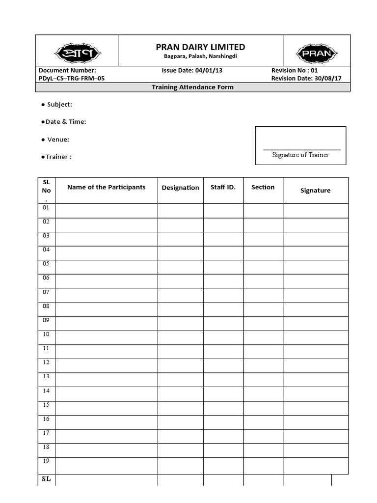 Training Attn Form 2017 | PDF