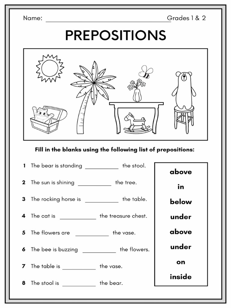 Preposition Worksheet PDF