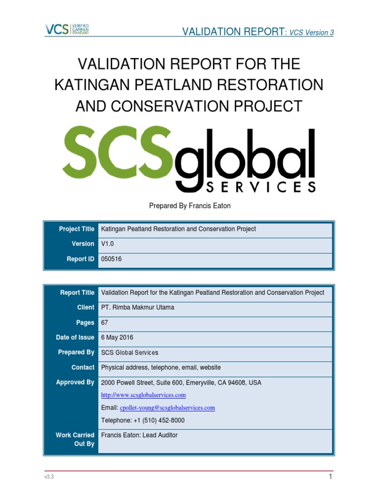 Vcs Ptrmu Katingan Validation Report051116 111821 Pdf Audit Risk