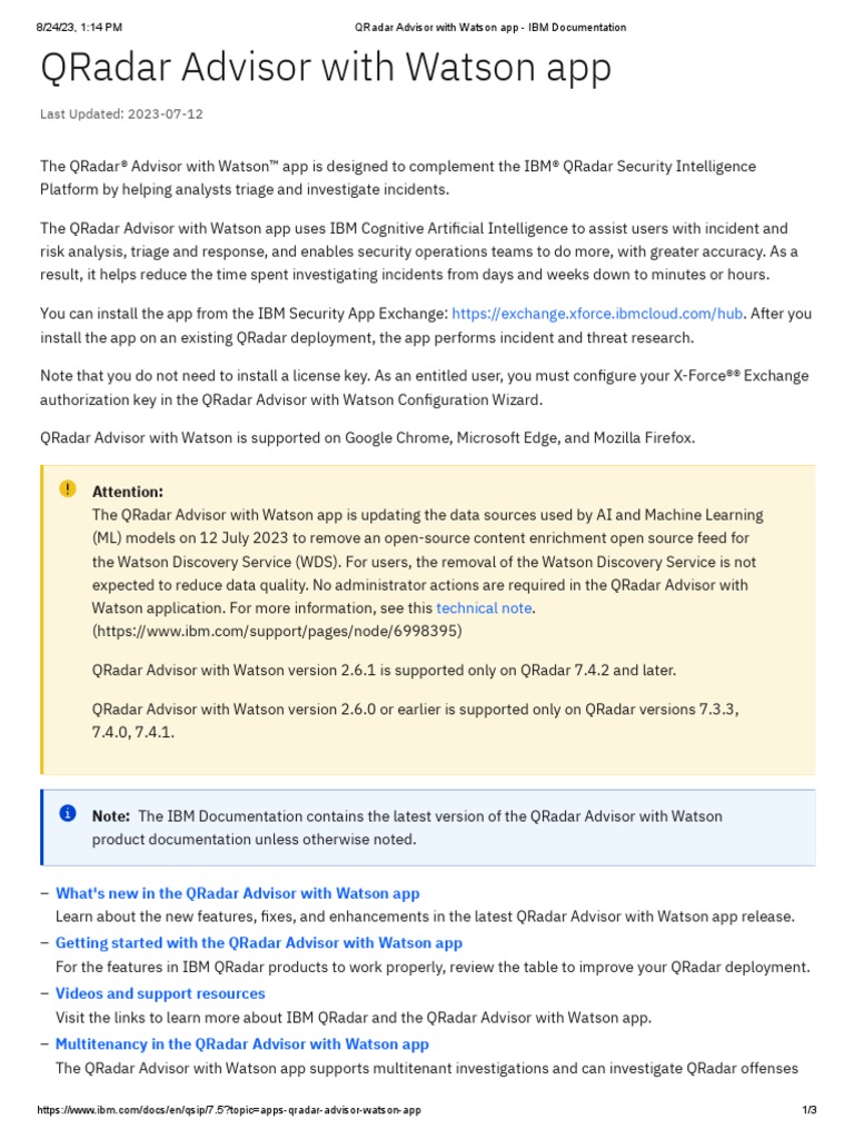 Qradar advisor with watson app ibm documentation download free pdf