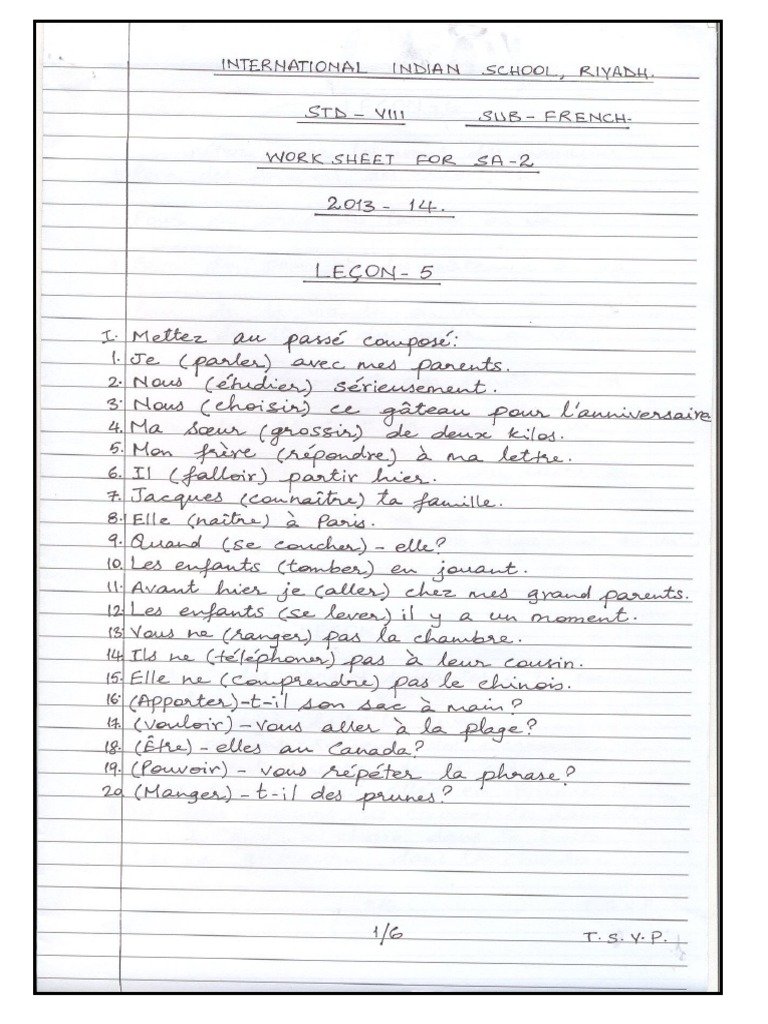 Cbse Class 8 French Worksheet 21 Pdf