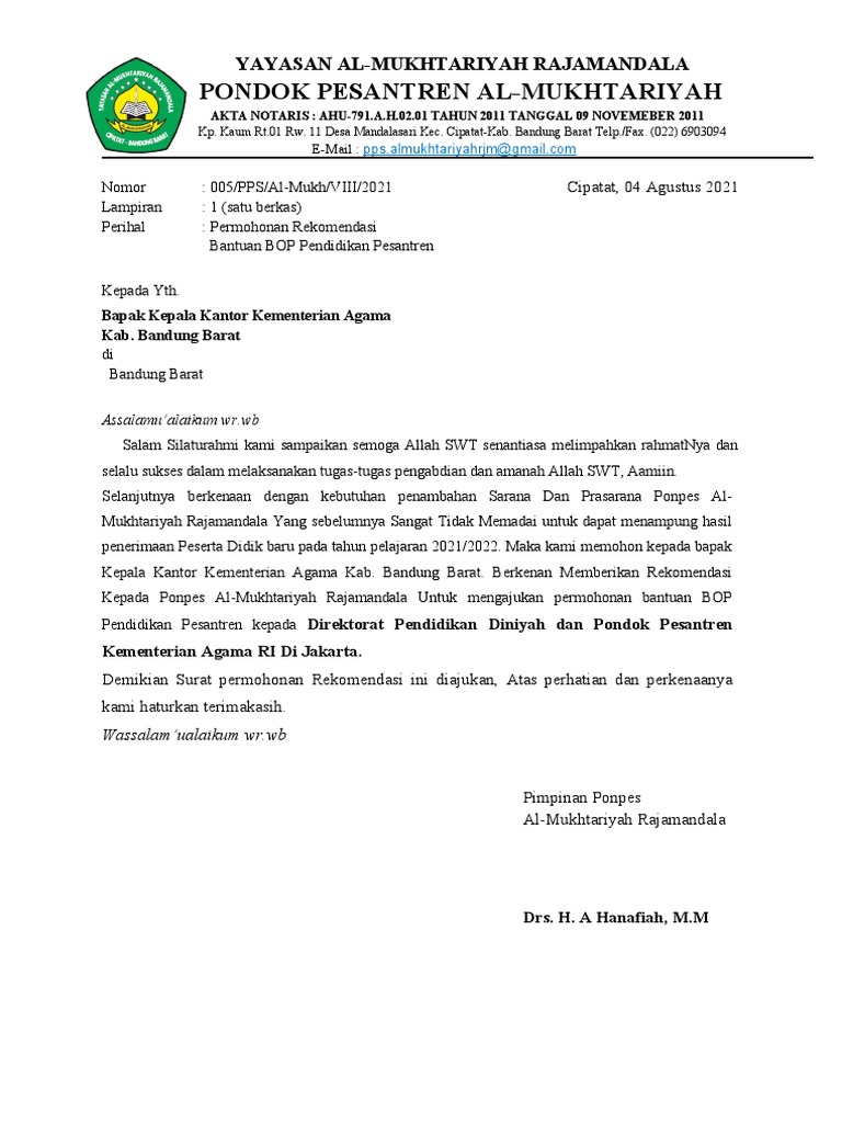 SURAT PERMOHONAN REKOMENDASI KEMENAG (AutoRecovered) | PDF