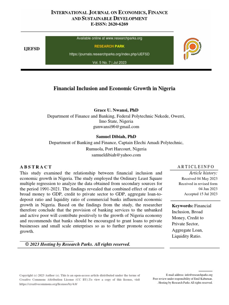 Financial Inclusion and Economic Growth in Nigeria | PDF | Business ...