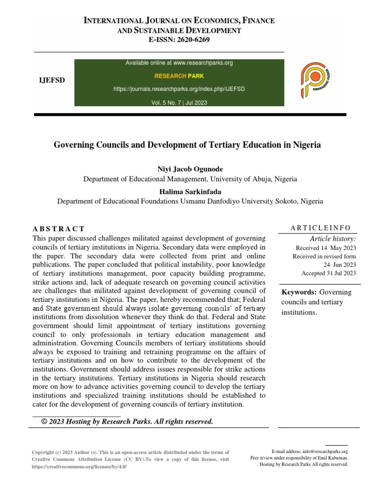Governing Councils and Development of Tertiary Education in Nigeria | PDF