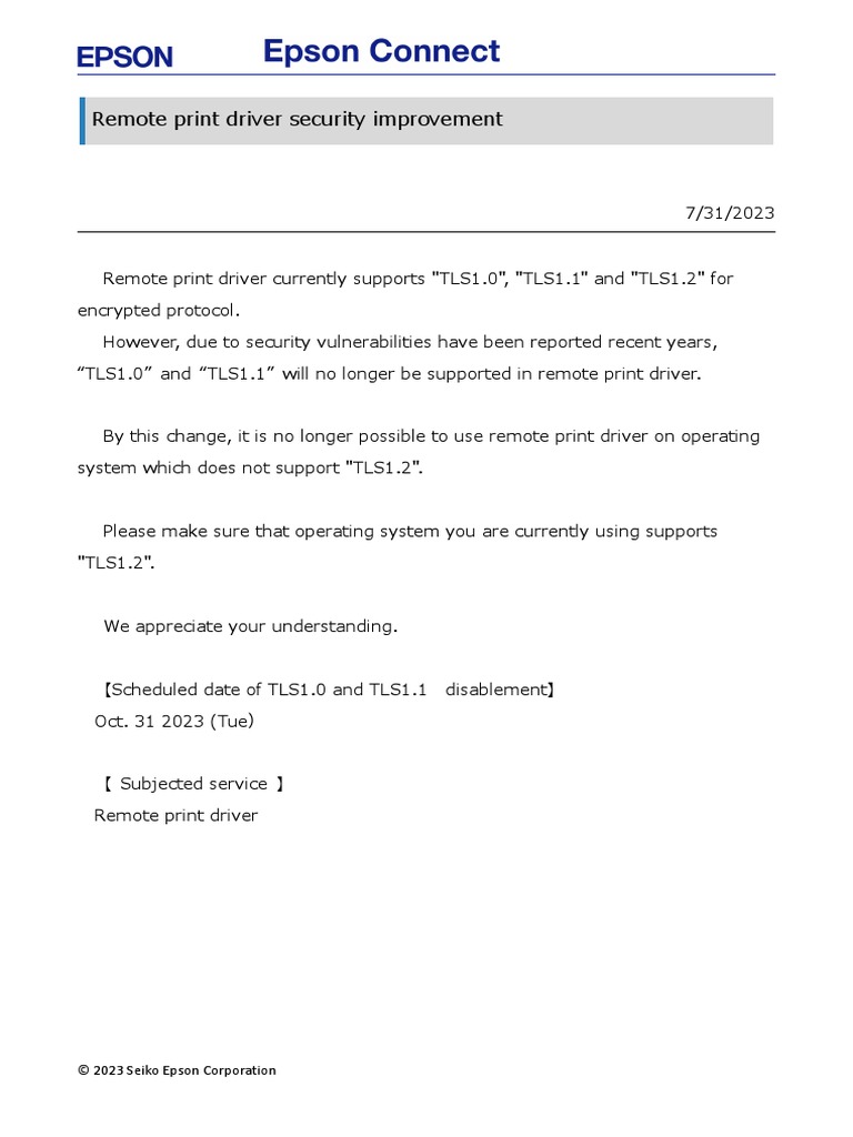 Remote Print Driver TLS1.2 Update Notice | PDF | Business | Technology ...