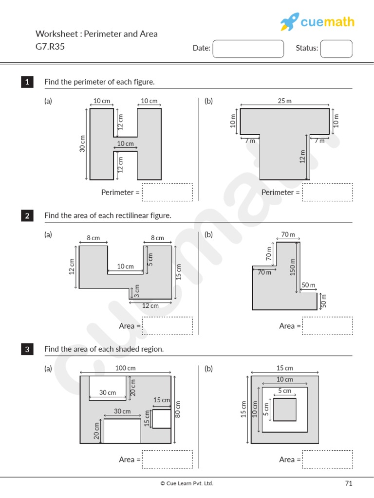 7th Grade Math Worksheet Perimeter and Area | PDF