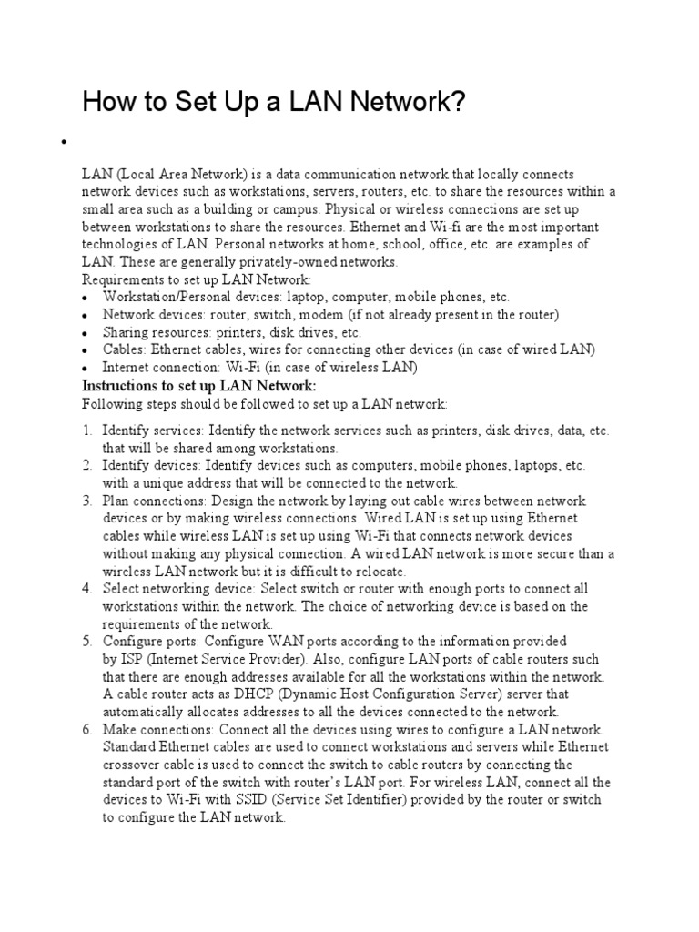 How to Set Up a LAN Network PDF