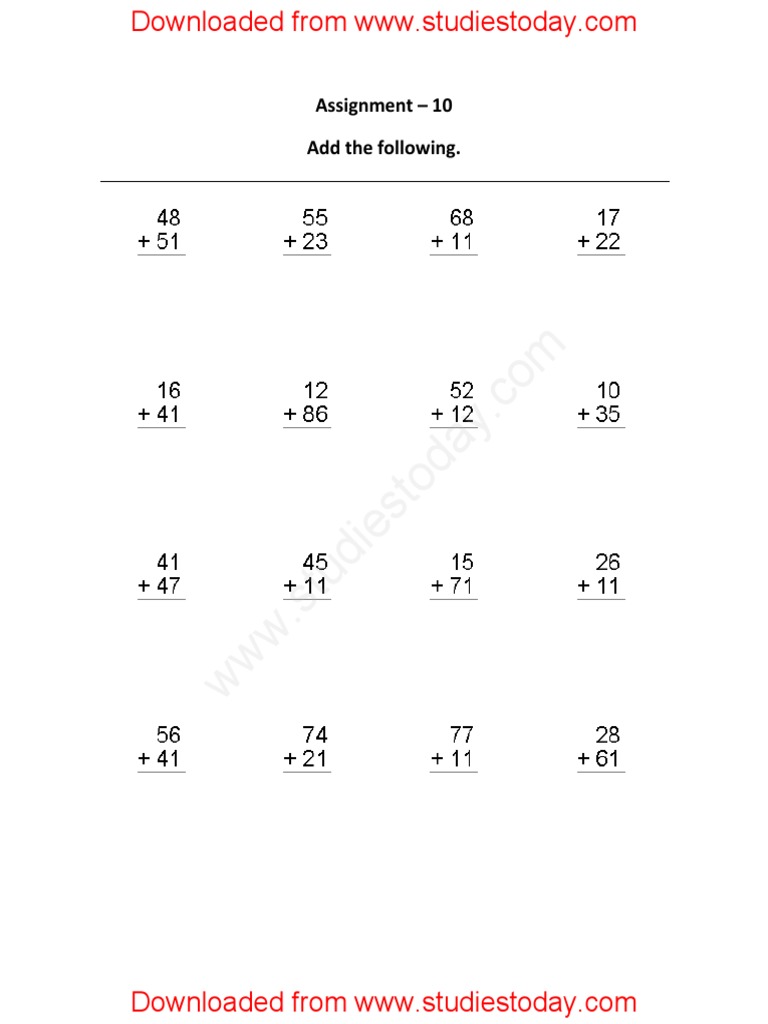 CBSE Class 1 Maths Add The Following | PDF