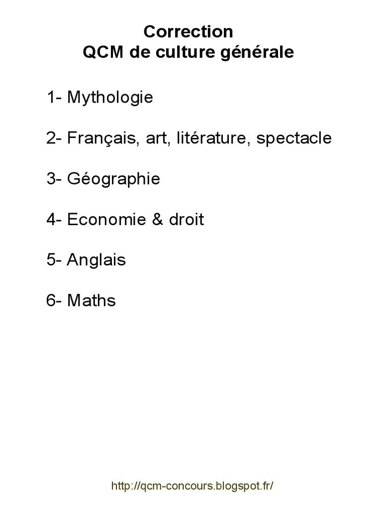 QCM Culture Générale et Géographie | PDF | Finance & Money Management ...