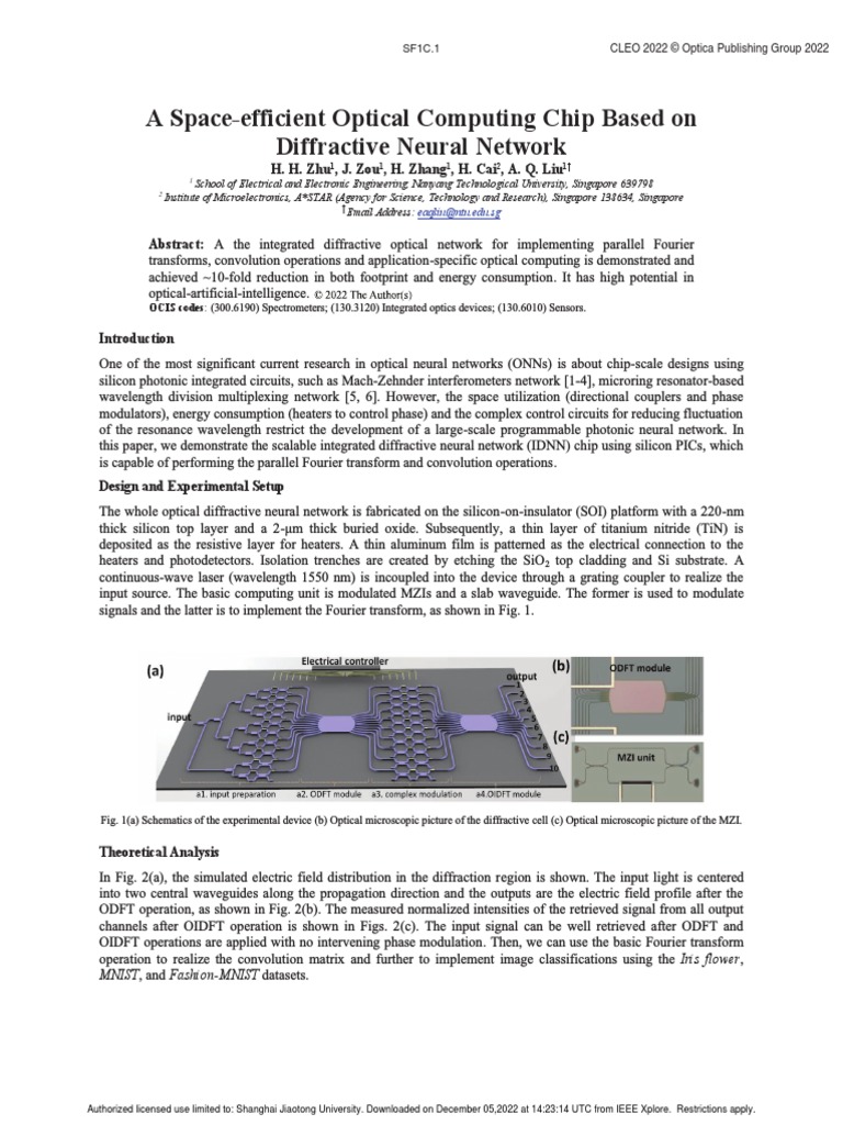 A SpaceEfficient Optical Computing Chip Based On Diffractive Neural Network PDF Electronics
