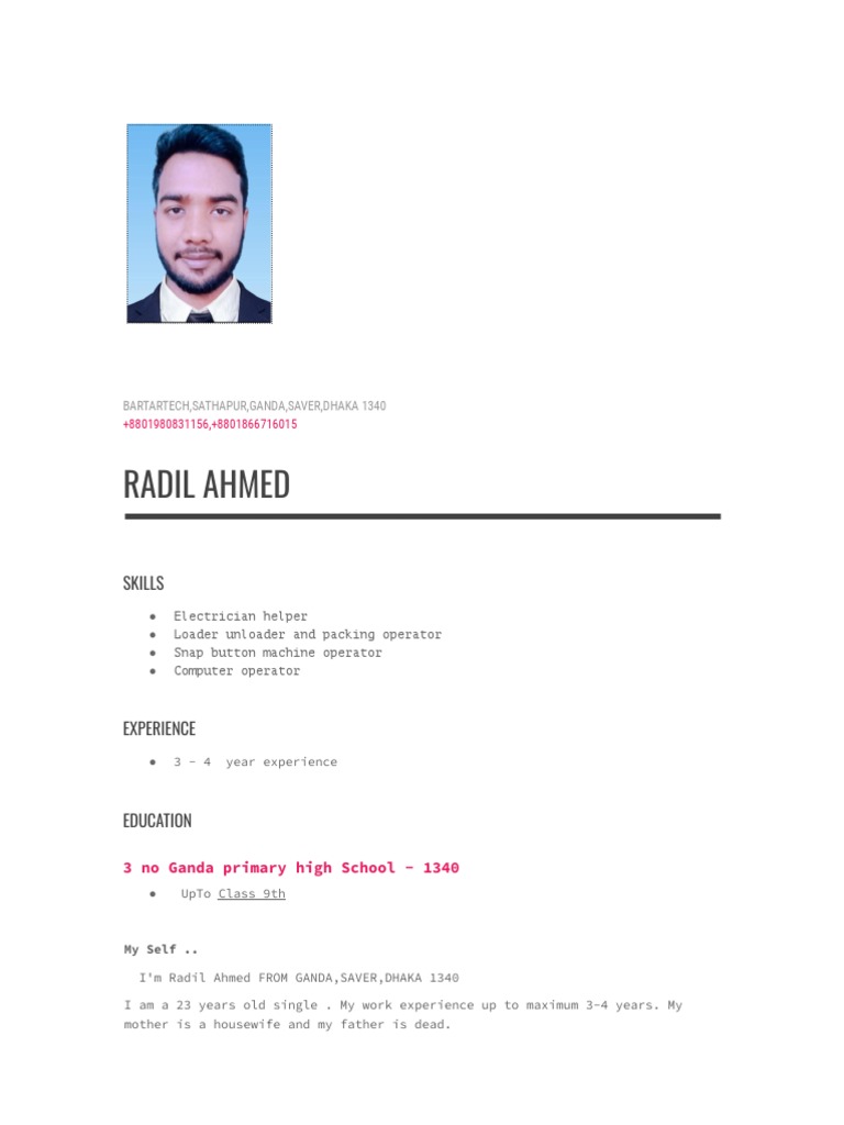Radil Ahmed: Skilled Worker Profile | PDF