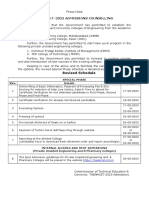 Press Note Tseamcet-2023 Admissions Counselling: Revised Schedule