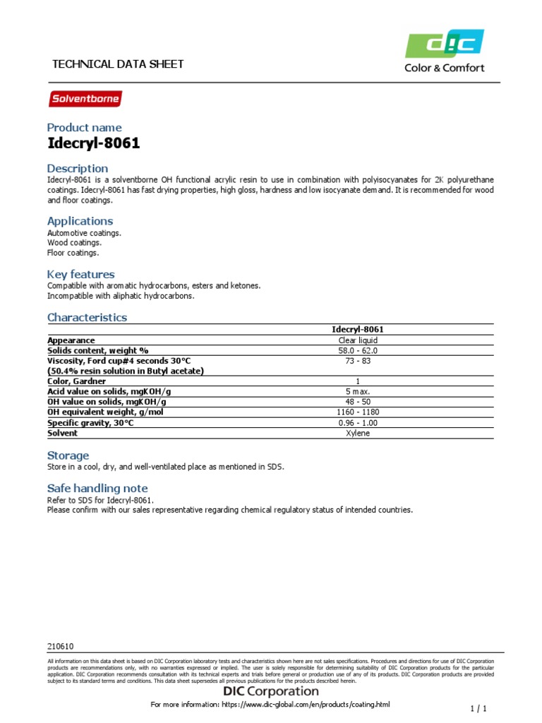 Idecryl-8061 Technical Data Sheet | PDF | Technology & Engineering