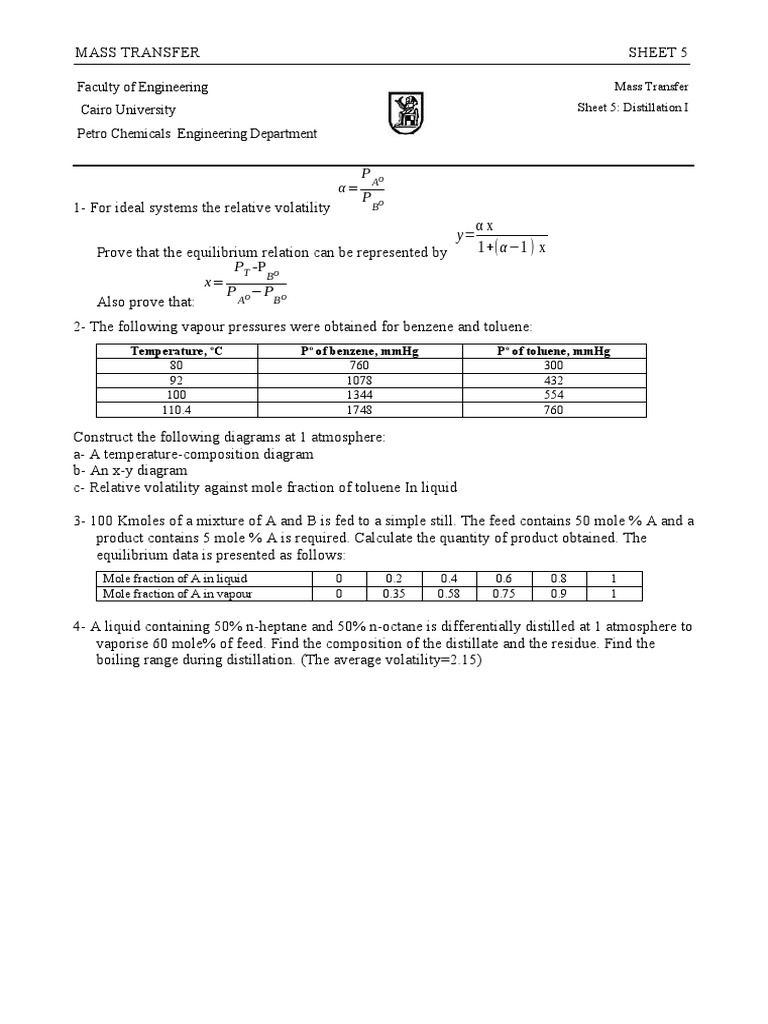 Sheet 5 Flashing PDF Distillation Chemical Process Engineering