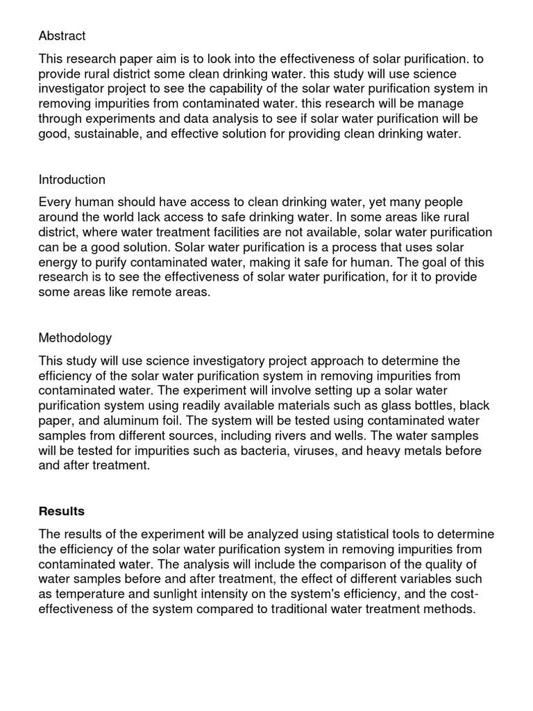 Solar Water Purification Study | PDF | Water Purification | Water