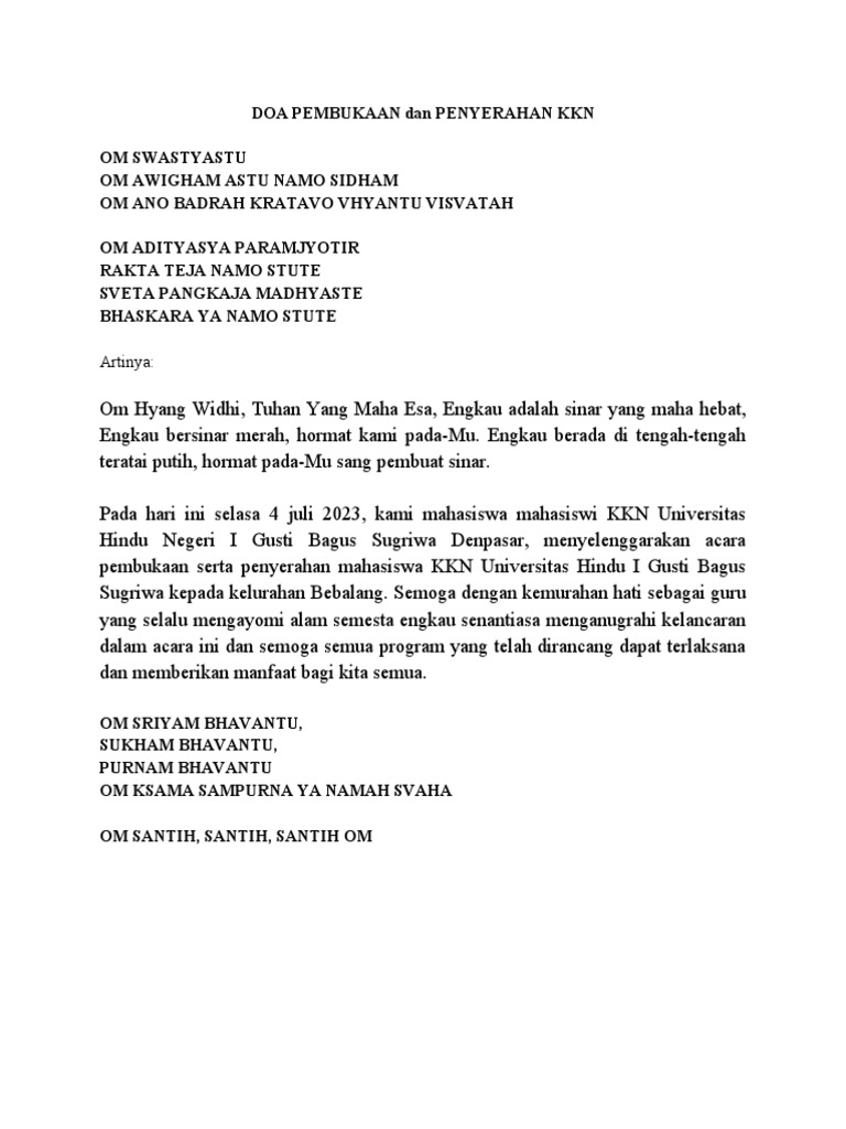 Teks Doa Pembukaan Pdf