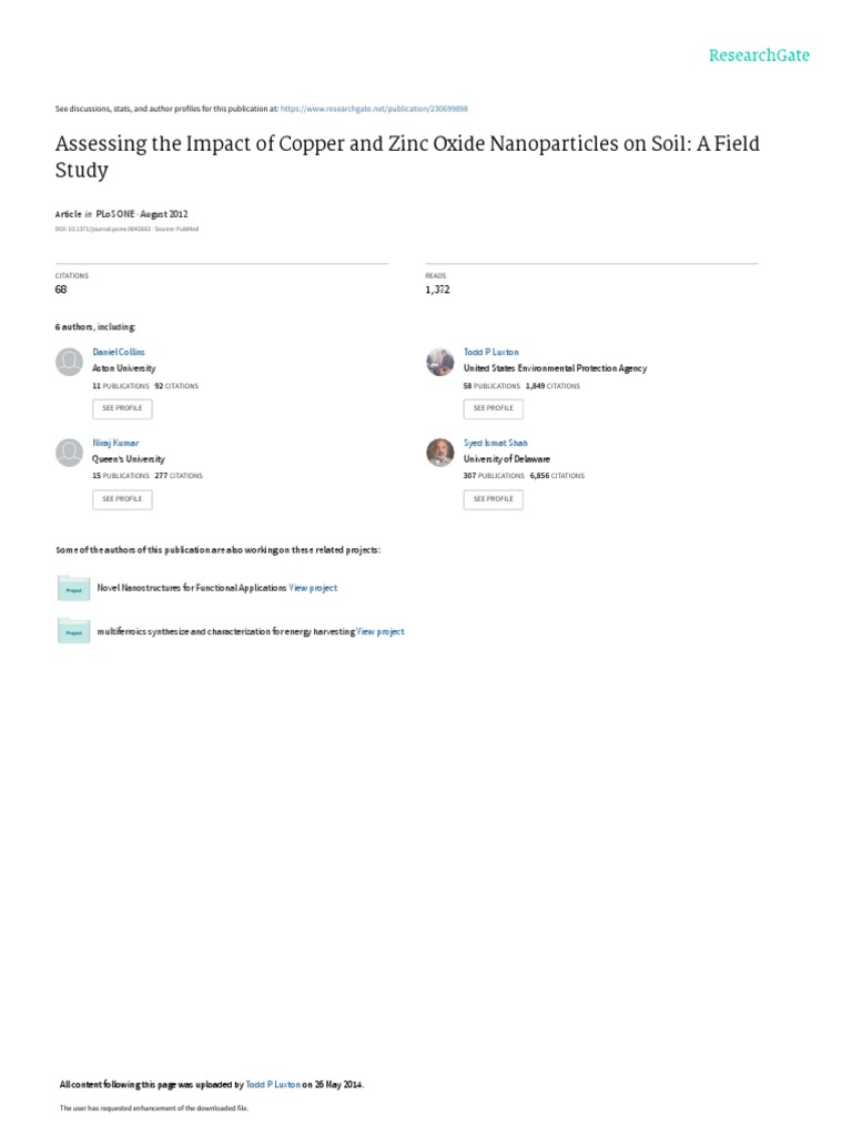 Assessing The Impact of Copper and Zinc Oxide Nano PDF Soil Zinc