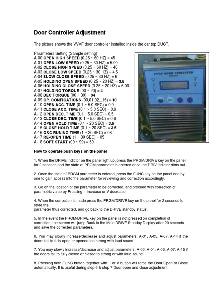 Door Controller Adjustment Guide | PDF