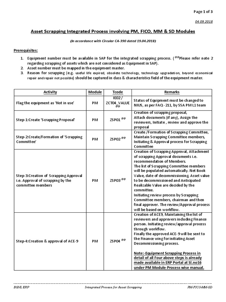 Asset Scrapping Pm Fico Mm Sd Integrated Process Pdf Business