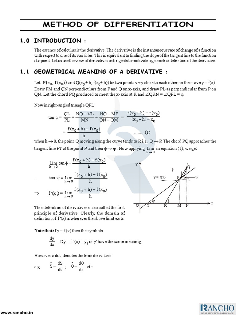 Differentiation Methods and Formulas | PDF