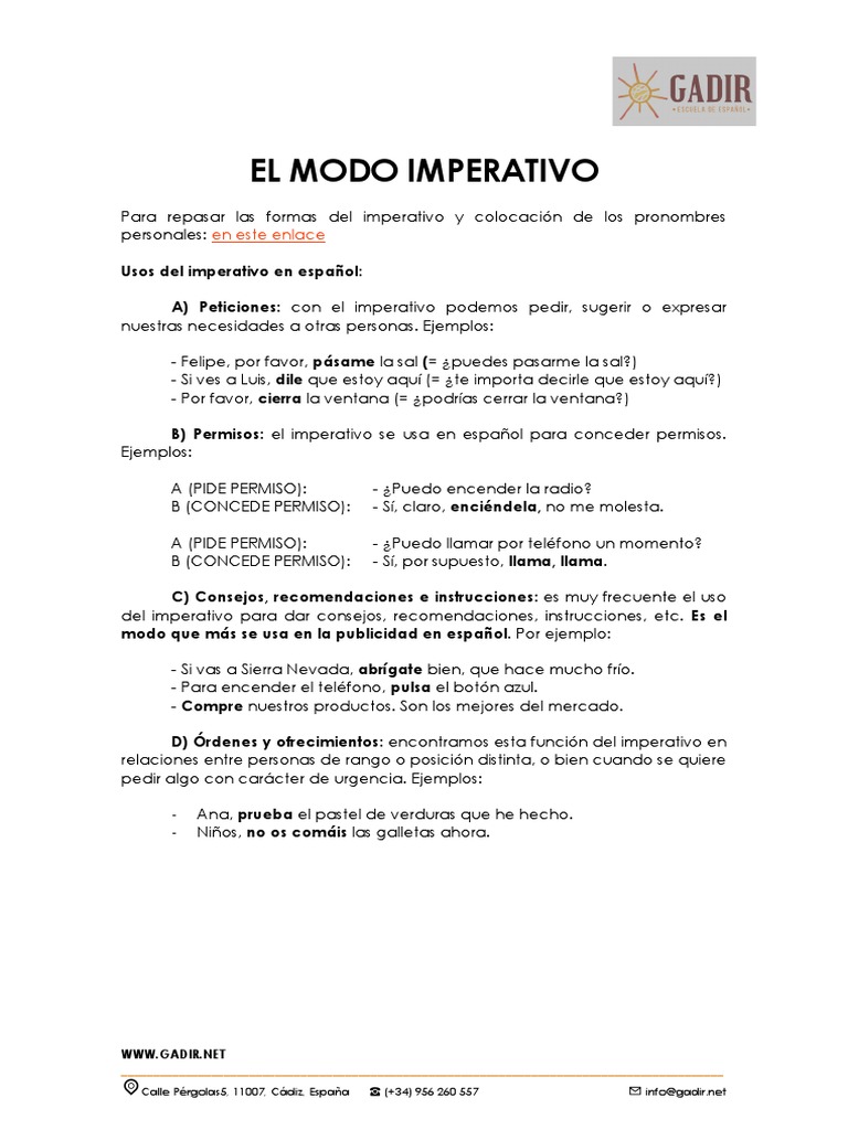 Usos Del Imperativo y Ejemplos | PDF