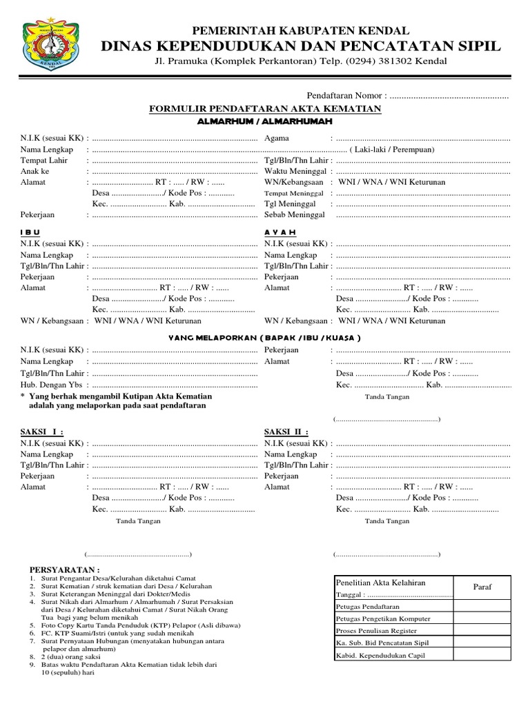Formulir Pendaftaran Akta Kematian Pdf