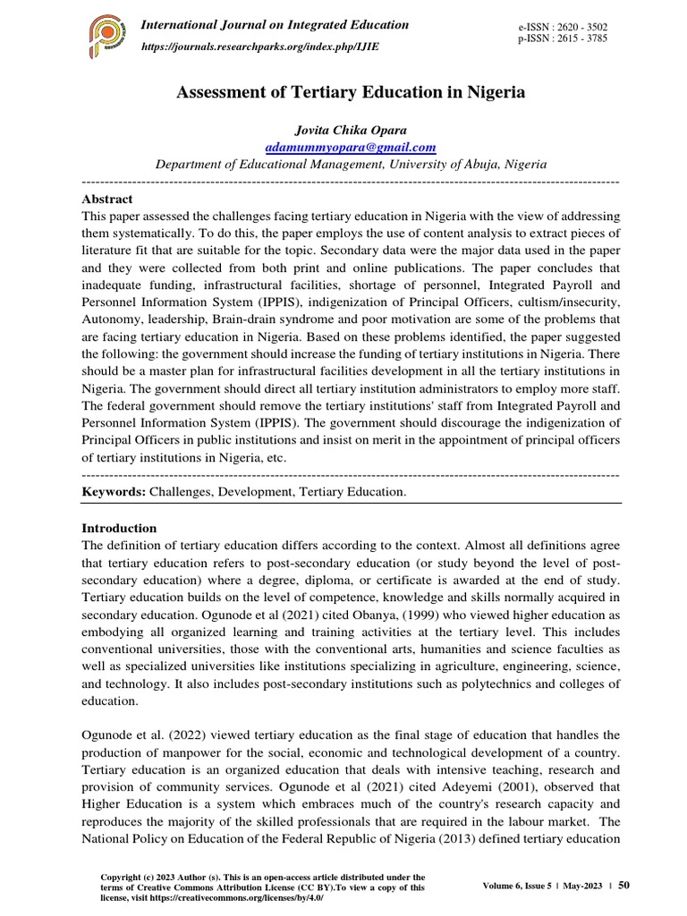 assessment-of-tertiary-education-in-nigeria-pdf-open-access-nigeria