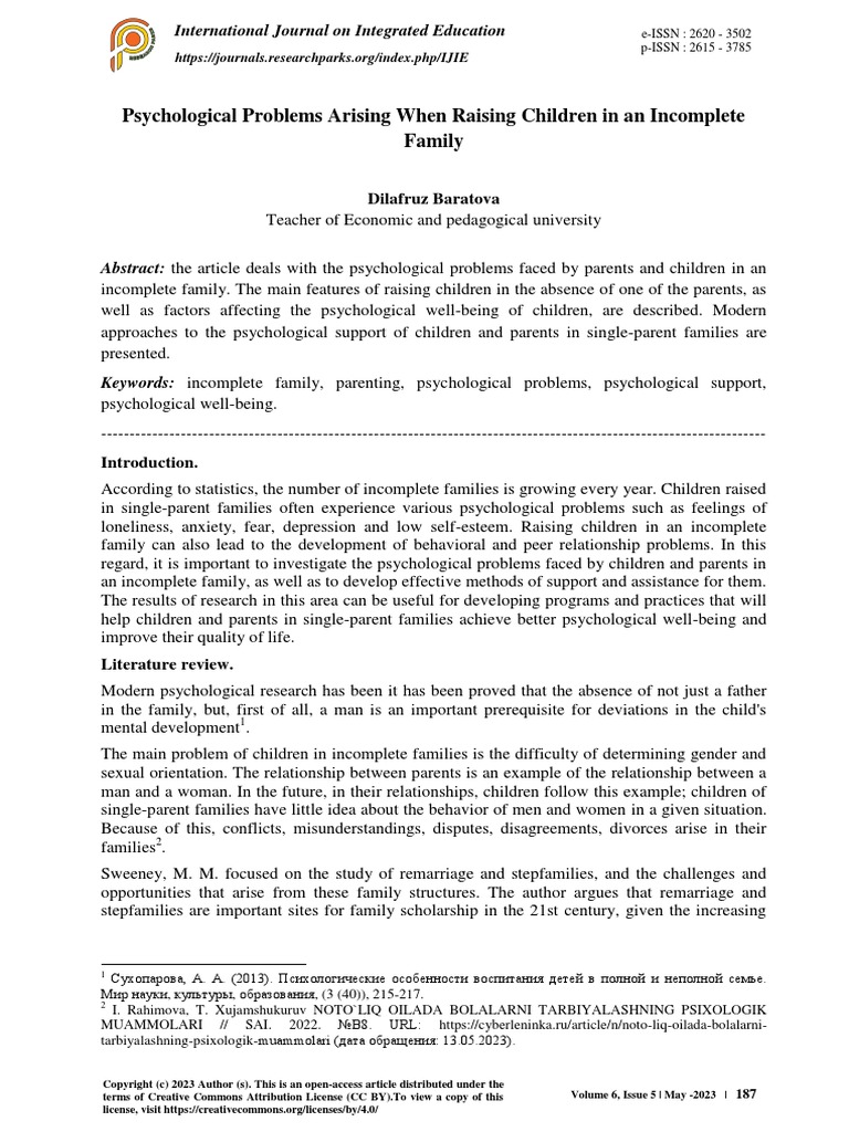 Psychological Problems Arising When Raising Children in An Family PDF Family