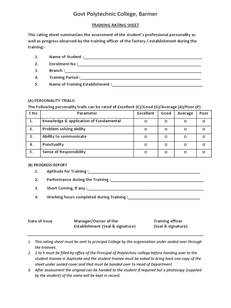 Training Rating Sheet PDF Intelligence Cognition