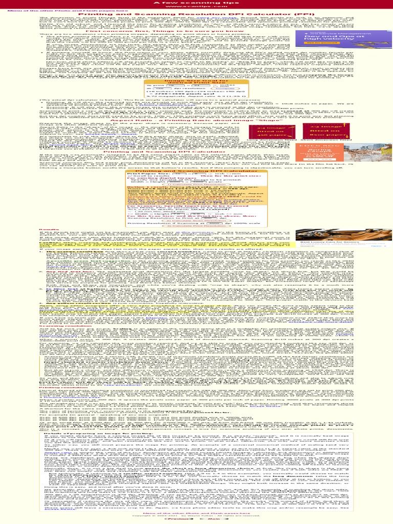 Printing and Scanning Resolution DPI Calculator (PPI) PDF Image