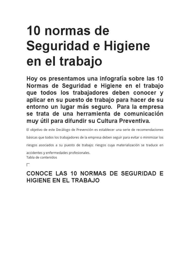 Normas de Seguridad e Higiene Laboral | PDF | Salud y bienestar