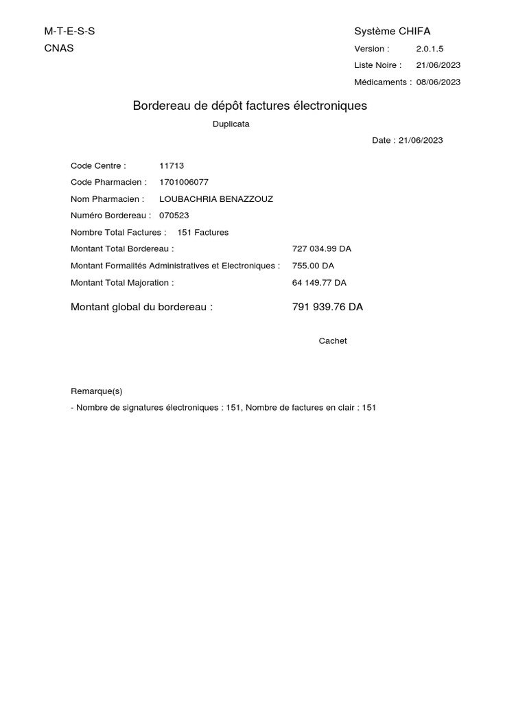 Bordereau de dépôt de factures 2023 | PDF