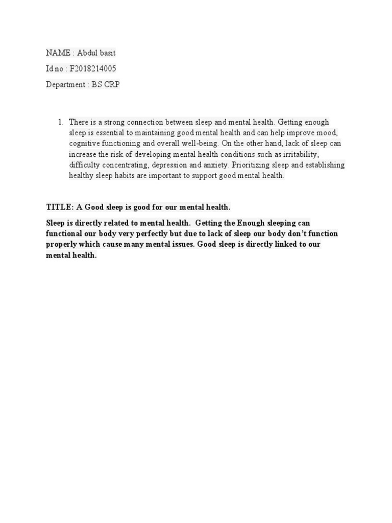 Sleep, Exercise, and Support for Well-Being | PDF | Mental Health | Sleep