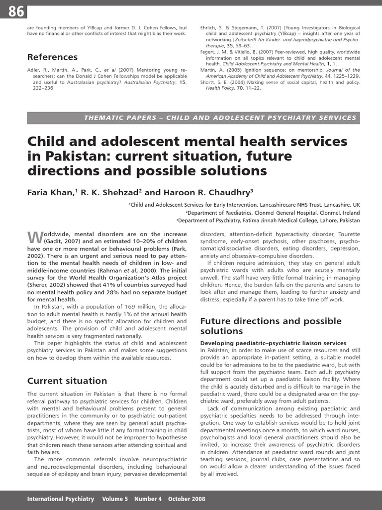 Child Mental Health Services in Pakistan | PDF