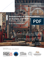 Collloque Ambassades Et Ambassadeurs en Europe (XVe-XVIIe Siècles) - Pratiques, Écritures, Savoirs, Images